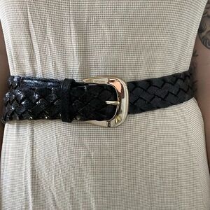 Michael Kors Womens Black Gold Metallic Snake Leather Braided Dress Belt Sz M